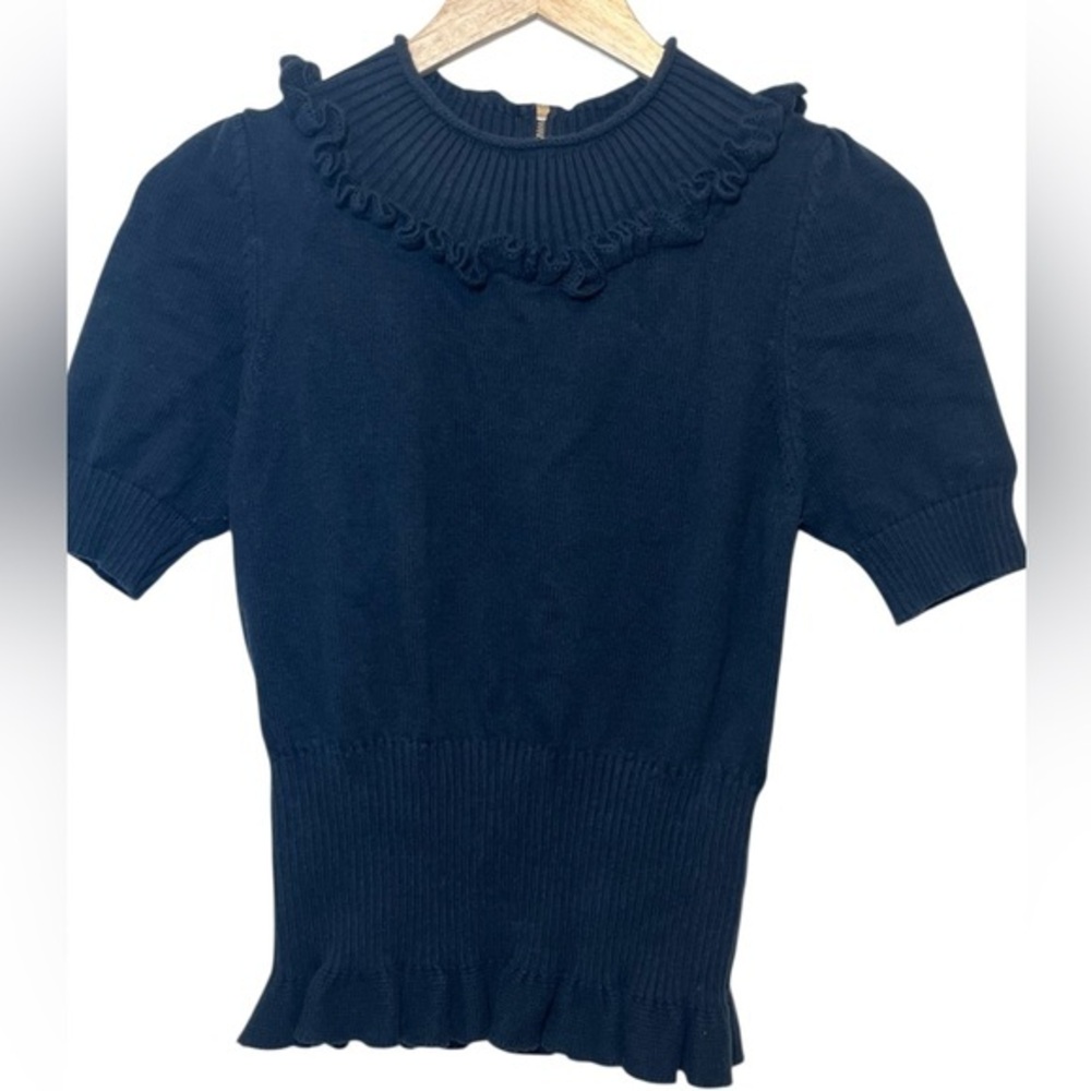 Marc By Marc Jacobs Dark Ruffled Blue Knit Top Size M